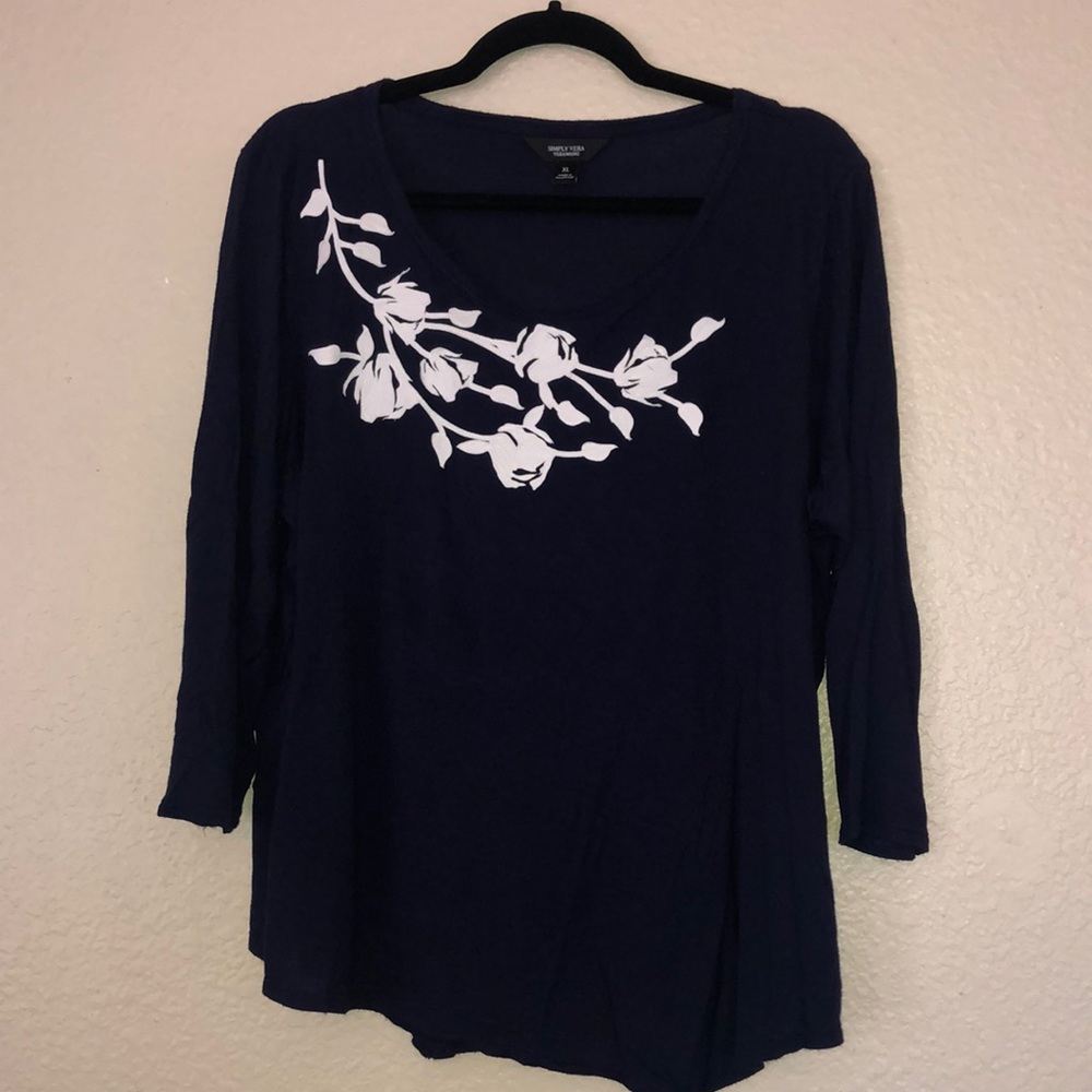 Simply Vera Vera Wang Dark Blue 3/4 Sleeve XL Blouse